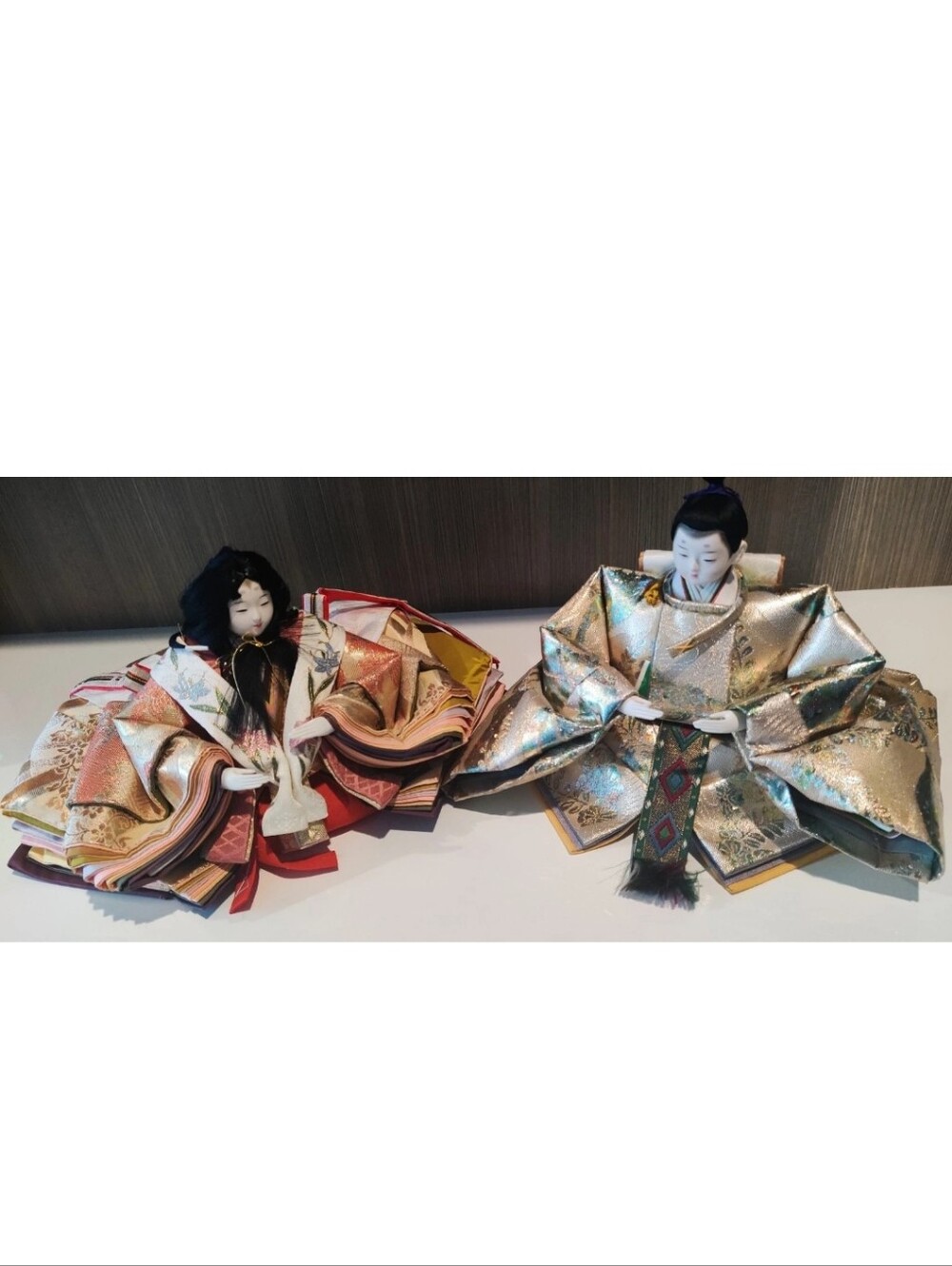 Traditional Japanese Hina Doll Set - Gold and Multicolor Decorative Pair....